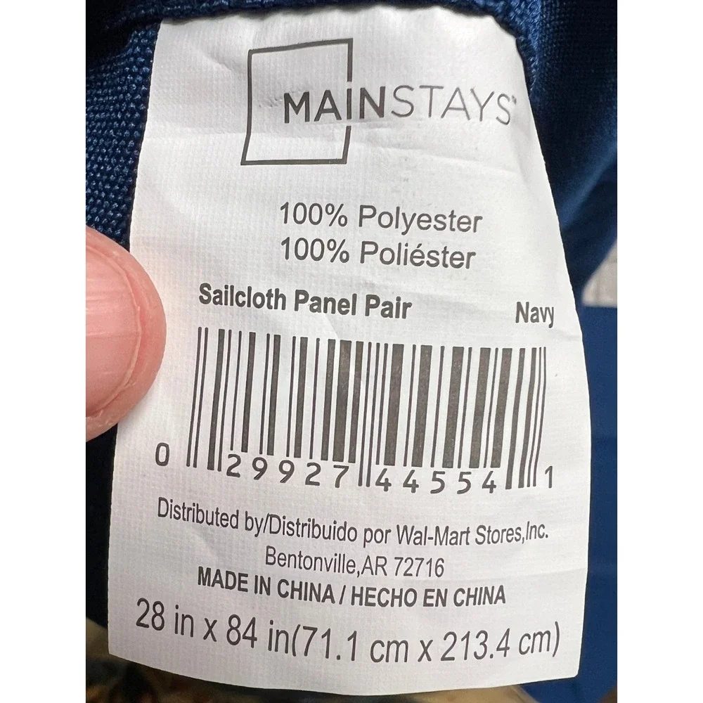 Mainstays Navy Blue Sailcloth Curtain Panel Pair 28x84 Rod Pocket Polyester